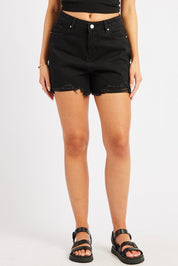 Black Relaxed Denim Short Mid Rise - Àlainn Fashion