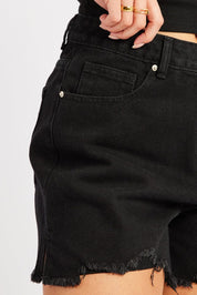 Black Relaxed Denim Short Mid Rise - Àlainn Fashion