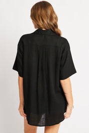 Black Relaxed Shirt Short Sleeve Ric Rac - Àlainn Fashion