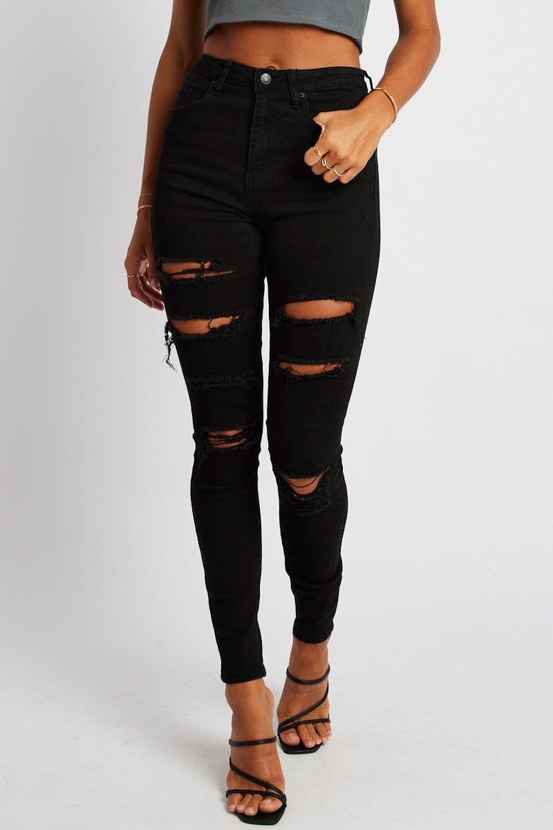 Black Ripped Skinny Jean High Rise - Àlainn Fashion