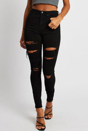 Black Ripped Skinny Jean High Rise - Àlainn Fashion