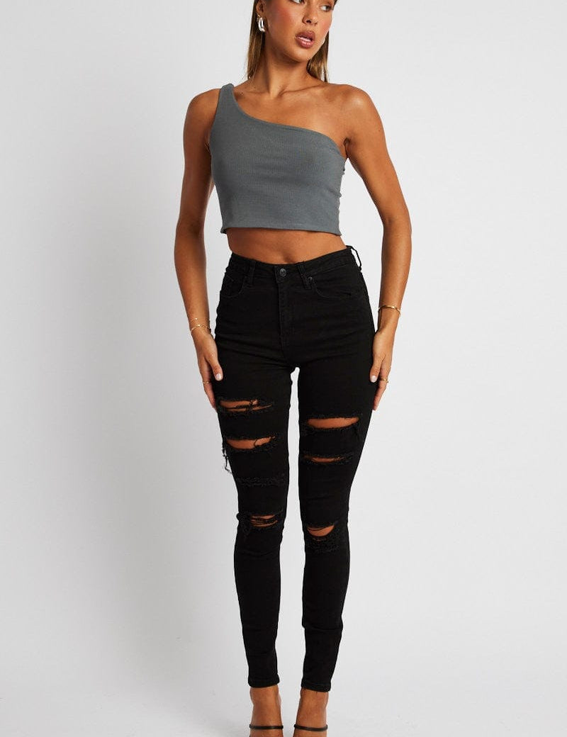 Black Ripped Skinny Jean High Rise - Àlainn Fashion