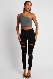 Black Ripped Skinny Jean High Rise - Àlainn Fashion