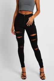 Black Ripped Skinny Jean High Rise - Àlainn Fashion