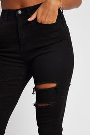 Black Ripped Skinny Jean High Rise - Àlainn Fashion