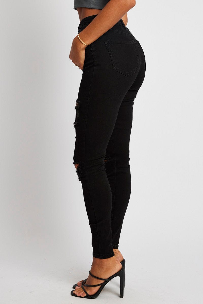 Black Ripped Skinny Jean High Rise - Àlainn Fashion