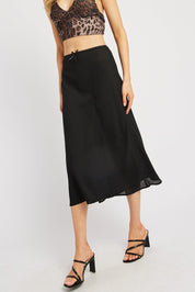 Black Slip Skirt High Rise Elastic Waist Midi - Àlainn Fashion