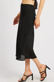 Black Slip Skirt High Rise Elastic Waist Midi - Àlainn Fashion