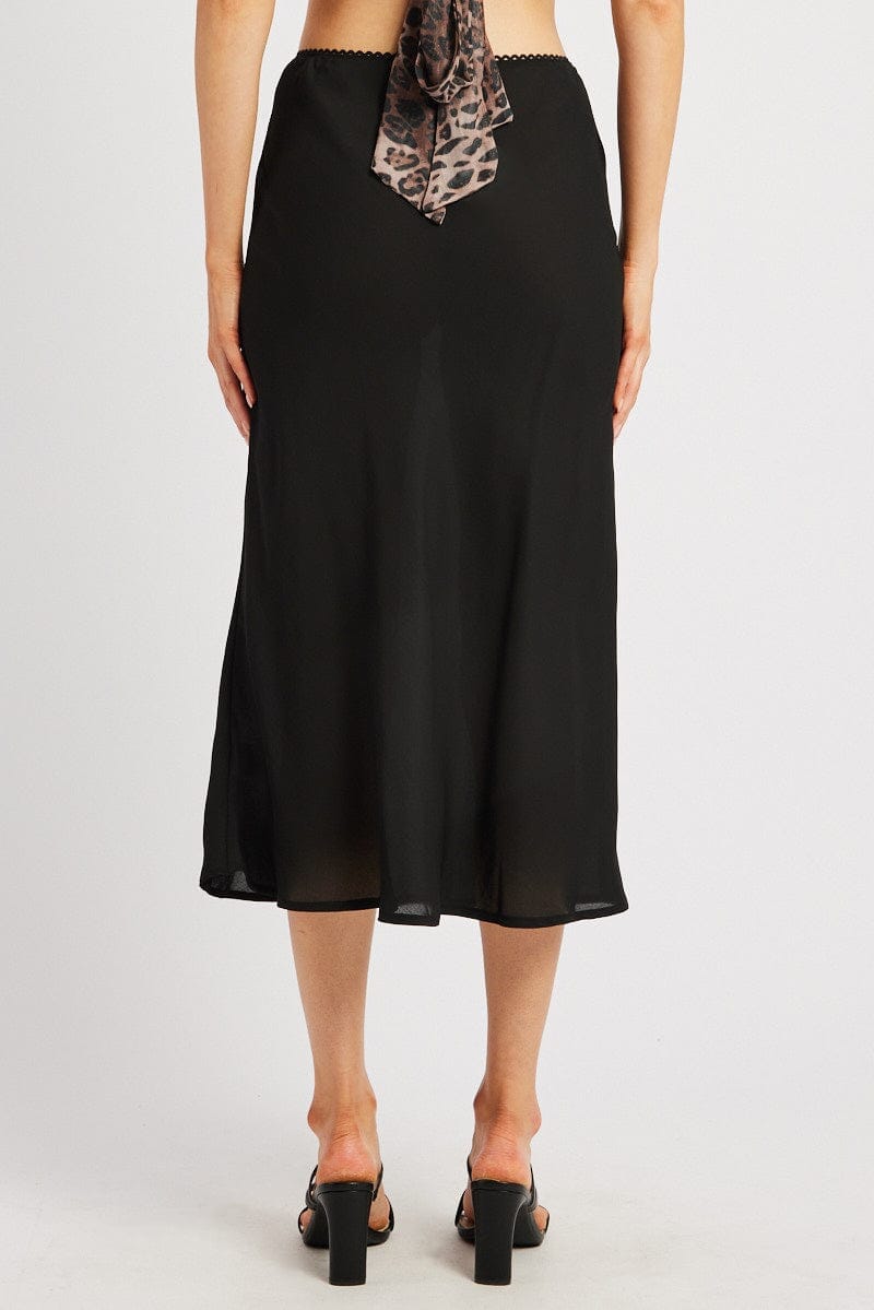 Black Slip Skirt High Rise Elastic Waist Midi - Àlainn Fashion