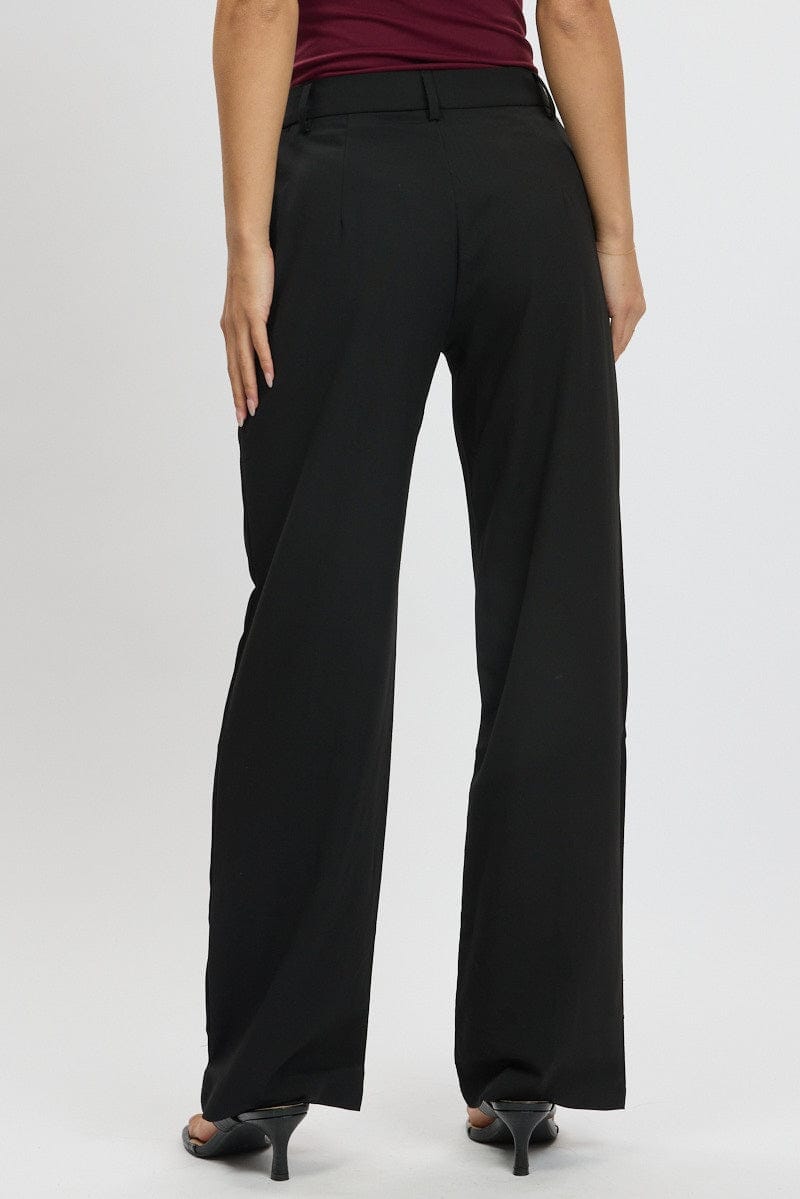 Black Straight Fit Pants High Rise - Àlainn Fashion