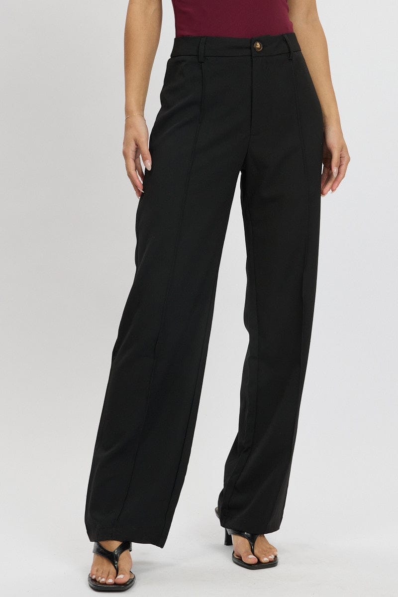 Black Straight Fit Pants High Rise - Àlainn Fashion