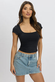 Black Supersoft Top Short Sleeve Scoop Neck - Àlainn Fashion