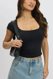 Black Supersoft Top Short Sleeve Scoop Neck - Àlainn Fashion