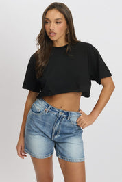 Black T Shirt Short sleeve Crew Neck - Àlainn Fashion