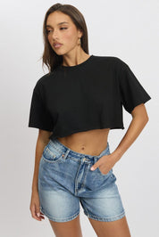 Black T Shirt Short sleeve Crew Neck - Àlainn Fashion