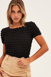 Black Textured Crop Top - Àlainn Fashion