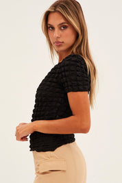 Black Textured Crop Top - Àlainn Fashion