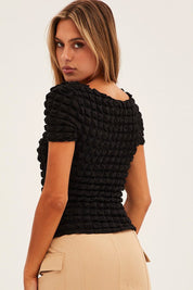 Black Textured Crop Top - Àlainn Fashion