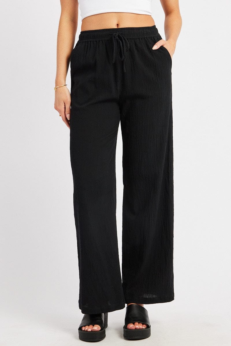 Black Wide Leg Pants High Rise - Àlainn Fashion