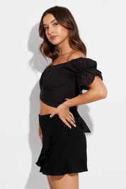 Black Wrap Shorts High Rise Cotton - Àlainn Fashion