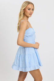 Blue Check Fit and Flare Dress Sleeveless Tiered - Àlainn Fashion