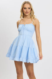 Blue Check Fit and Flare Dress Sleeveless Tiered - Àlainn Fashion