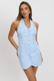 Blue Check Halter Neck Dress Mini - Àlainn Fashion