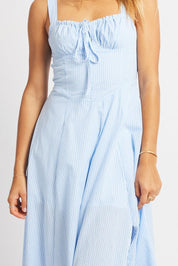 Blue Check Midi Dress Gathered Bust - Àlainn Fashion