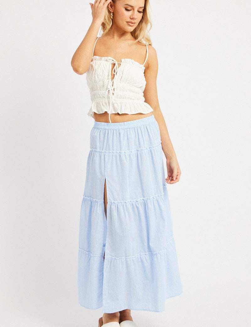 Blue Check Tiered Maxi Slit Skirt - Àlainn Fashion