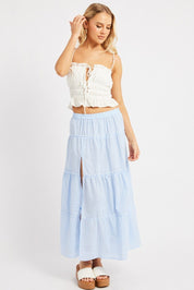 Blue Check Tiered Maxi Slit Skirt - Àlainn Fashion