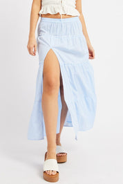 Blue Check Tiered Maxi Slit Skirt - Àlainn Fashion