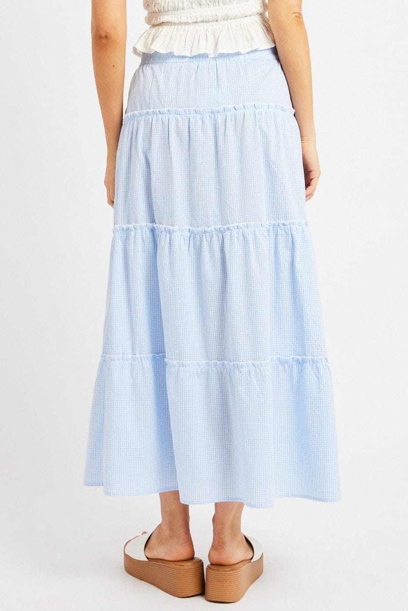 Blue Check Tiered Maxi Slit Skirt - Àlainn Fashion