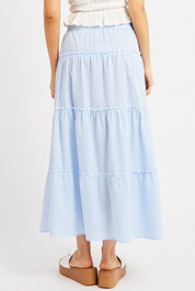 Blue Check Tiered Maxi Slit Skirt - Àlainn Fashion