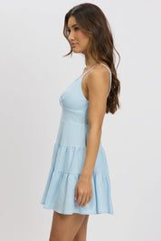 Blue Fit And Flare Dress Mini Textured Fabric - Àlainn Fashion