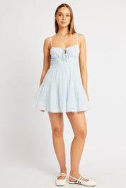 Blue Fit And Flare Dress Mini Tiered - Àlainn Fashion