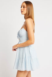 Blue Fit And Flare Dress Mini Tiered - Àlainn Fashion