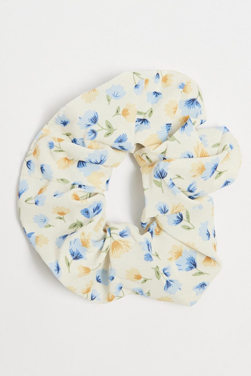 Blue Floral Scrunchie - Àlainn Fashion