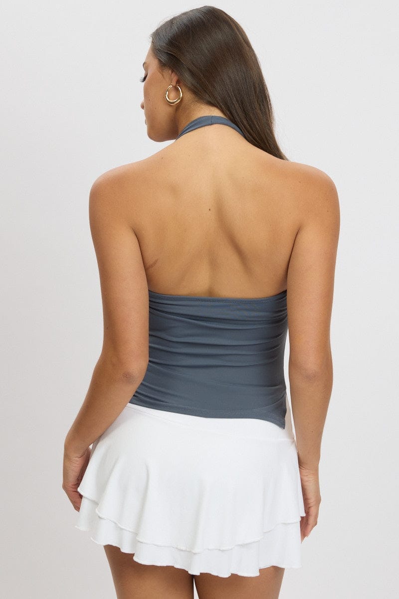 Blue Halter Neck Top Sleeveless Supersoft - Àlainn Fashion