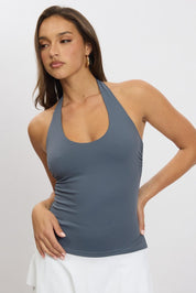 Blue Halter Neck Top Sleeveless Supersoft - Àlainn Fashion