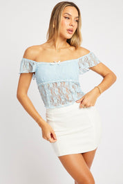 Blue Lace Top Sleeveless Ribbon Trim - Àlainn Fashion