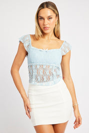 Blue Lace Top Sleeveless Ribbon Trim - Àlainn Fashion