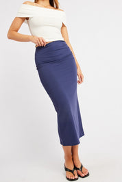 Blue Midaxi Skirt High Rise Ruched Lined Supersoft - Àlainn Fashion