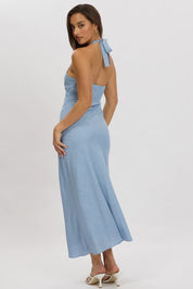 Blue Midi Dress Halter Neck - Àlainn Fashion