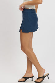 Blue Mini Skort Mid Rise Tailored Lined - Àlainn Fashion