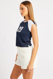 Blue Sport Tee Short Sleeve Crop - Àlainn Fashion