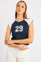 Blue Sport Tee Short Sleeve Crop - Àlainn Fashion