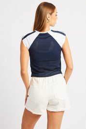 Blue Sport Tee Short Sleeve Crop - Àlainn Fashion