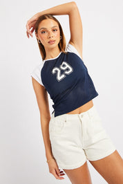 Blue Sport Tee Short Sleeve Crop - Àlainn Fashion