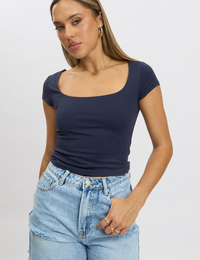 Blue Supersoft Top Short Sleeve Scoop Neck - Àlainn Fashion