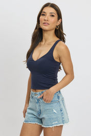 Blue Tank Top V Neck Supersoft - Àlainn Fashion